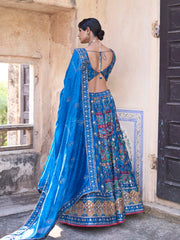 Blue Vasansi Silk Printed Lehenga Set