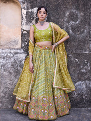 Green Vasansi Silk Printed Lehenga Set
