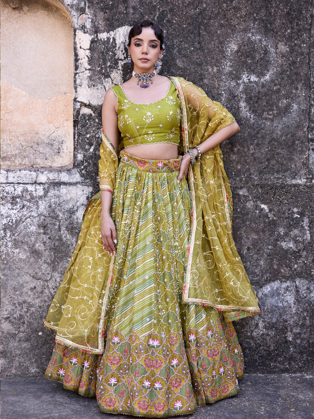 Green Vasansi Silk Printed Lehenga Set