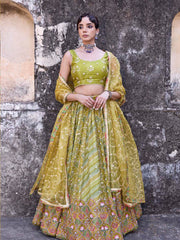 Green Vasansi Silk Printed Lehenga Set