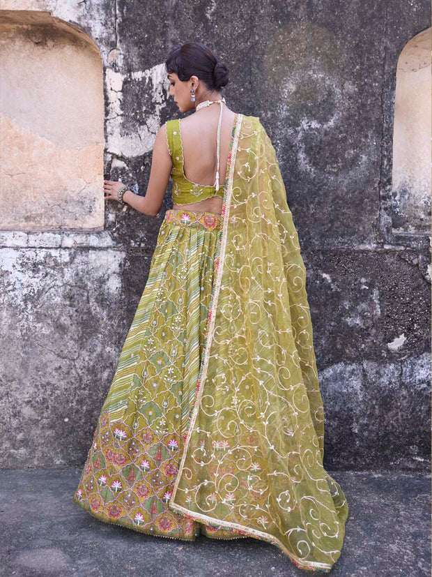 Green Vasansi Silk Printed Lehenga Set