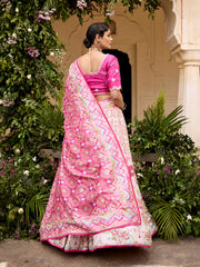 White and Pink Vasansi Silk Printed Lehenga Set