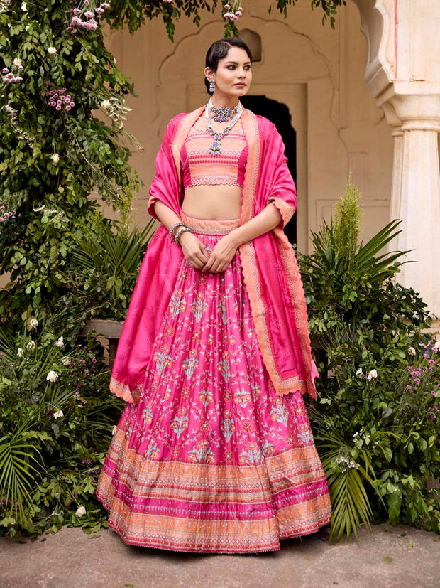 Pink Vasansi Silk Printed Lehenga Set