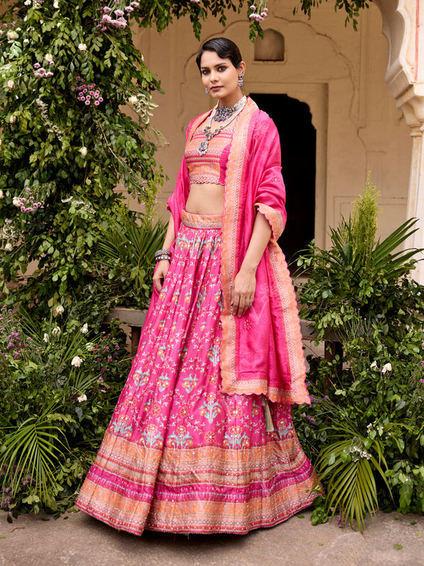 Pink Vasansi Silk Printed Lehenga Set