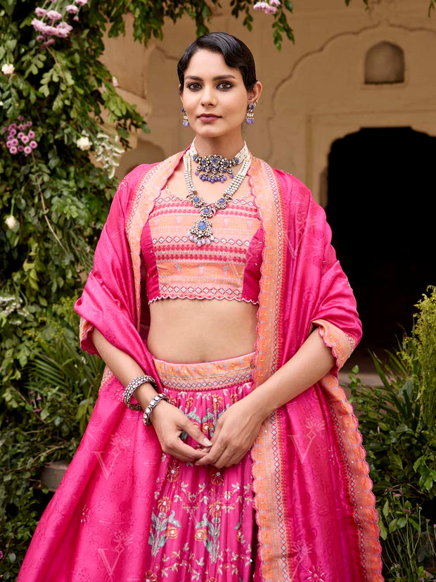 Pink Vasansi Silk Printed Lehenga Set