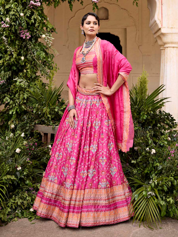 Pink Vasansi Silk Printed Lehenga Set