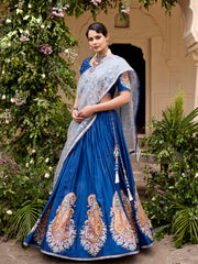 Blue Vasansi Silk Embroidered Lehenga Set