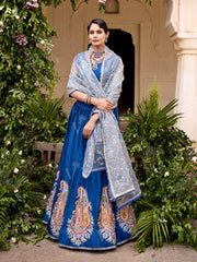 Blue Vasansi Silk Embroidered Lehenga Set