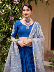 Blue Vasansi Silk Embroidered Lehenga Set