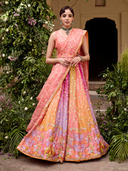 Lavender and Peach Vasansi Silk Gota Patti Lehenga Set