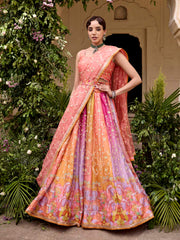 Lavender and Peach Vasansi Silk Gota Patti Lehenga Set