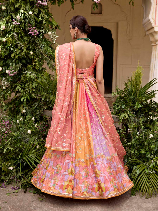 Lavender and Peach Vasansi Silk Gota Patti Lehenga Set