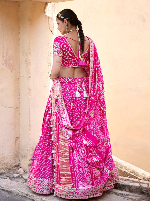 Pink Bandhani Gota Patti Lehenga Set
