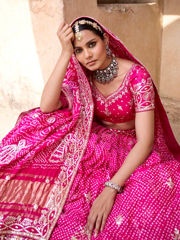 Pink Bandhani Gota Patti Lehenga Set