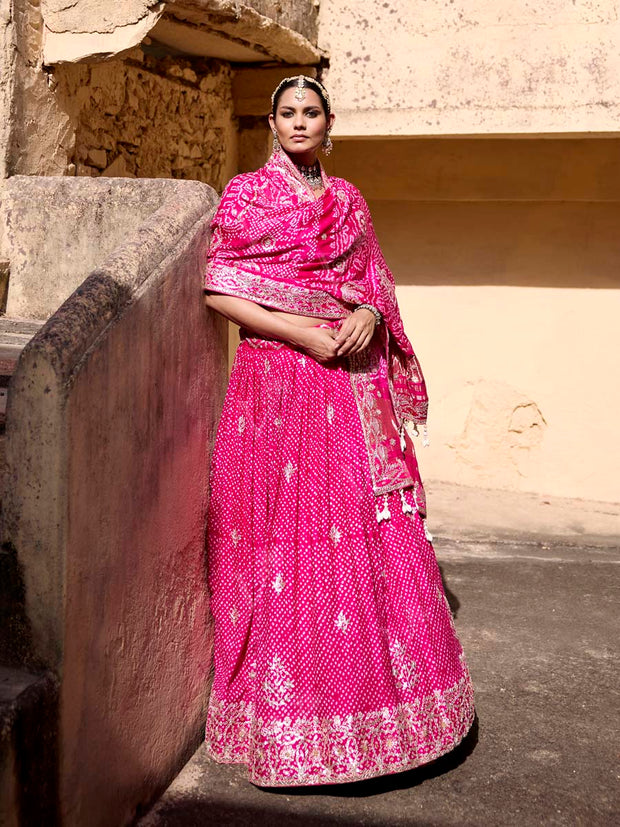 Pink Bandhani Gota Patti Lehenga Set