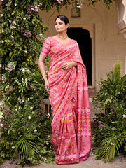 Dark Pink Vasansi Silk Printed Saree