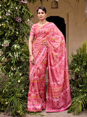 Dark Pink Vasansi Silk Printed Saree