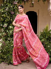 Dark Pink Vasansi Silk Printed Saree