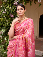 Dark Pink Vasansi Silk Printed Saree