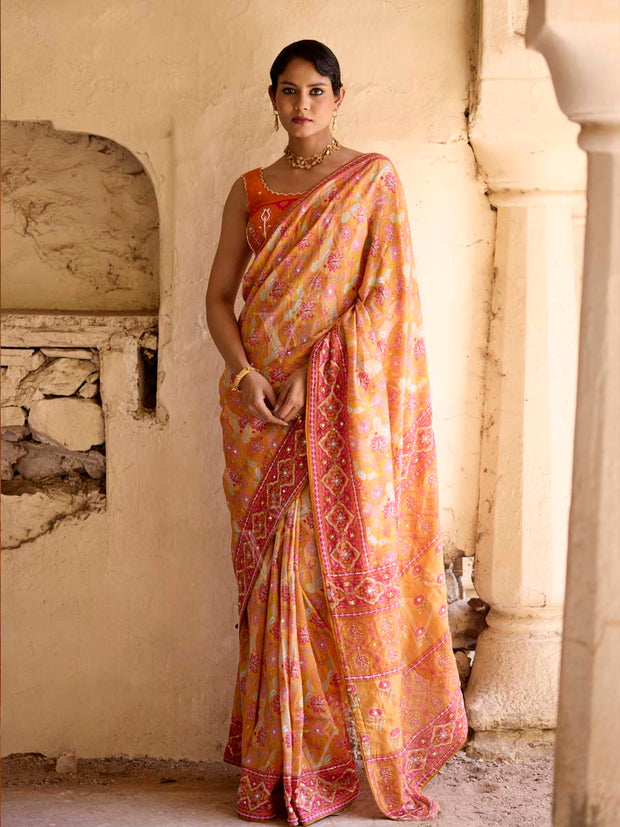 Yellow Vasansi Silk Printed Saree