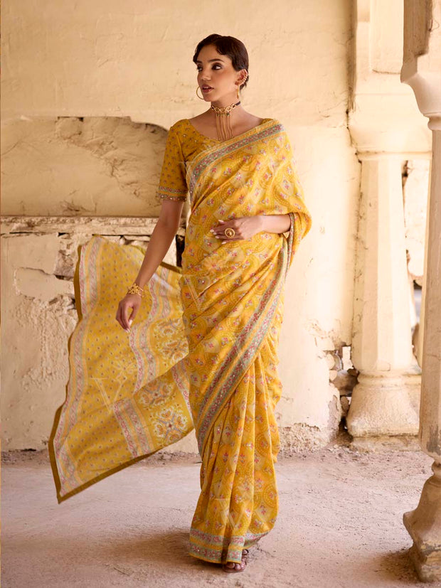 Lime Vasansi Silk Printed Saree
