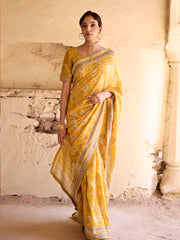 Lime Vasansi Silk Printed Saree