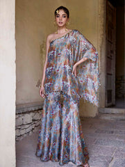 Grey Tissue Embroidered One Shoulder and Sharara Set