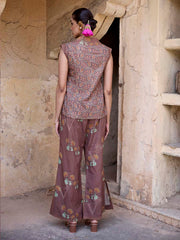 Brown Cotton Printed Kurta and Pant Set
