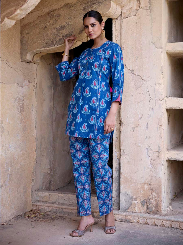 Blue Printed Cotton Co Ord Set