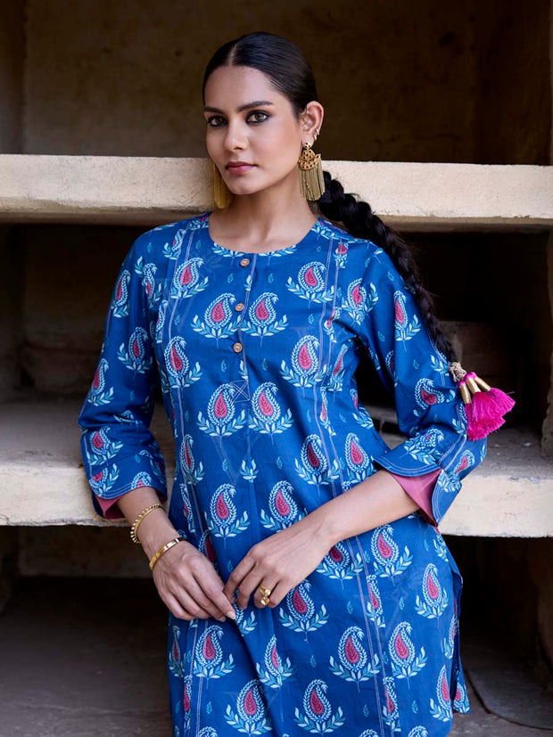 Blue Printed Cotton Co Ord Set