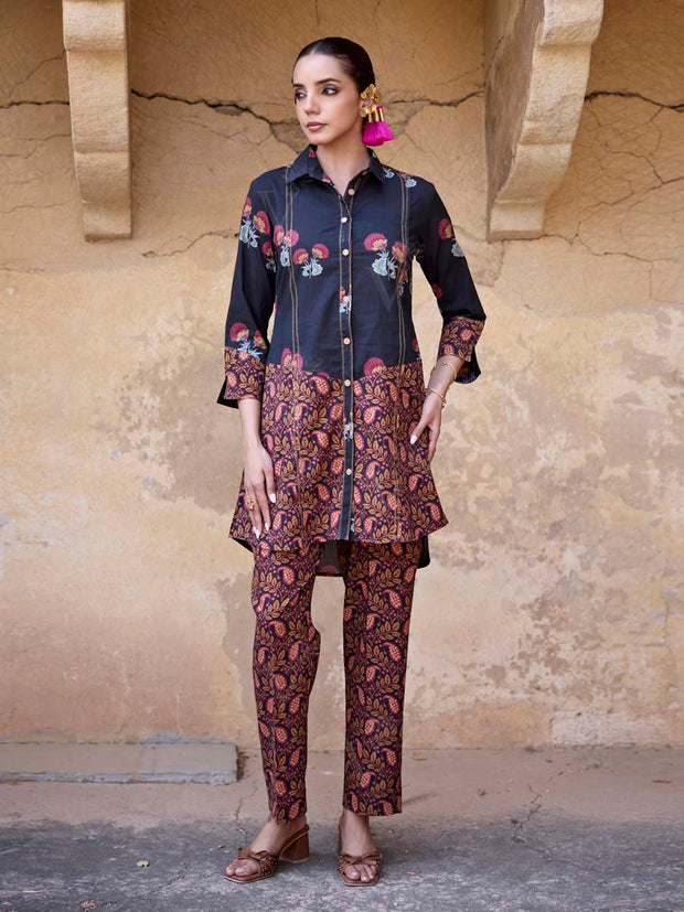 Black Cotton Printed Co Ord Set