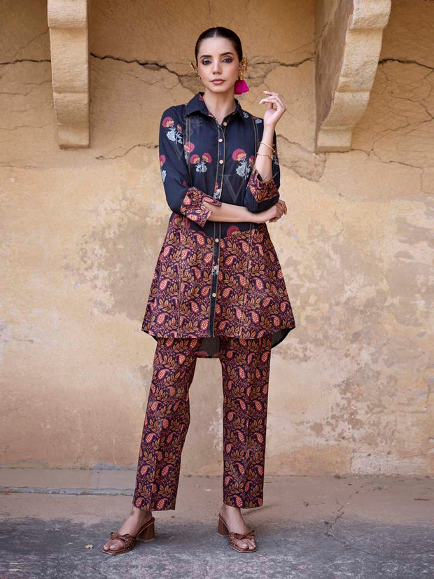 Black Cotton Printed Co Ord Set