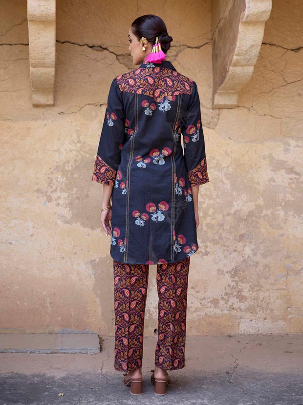 Black Cotton Printed Co Ord Set
