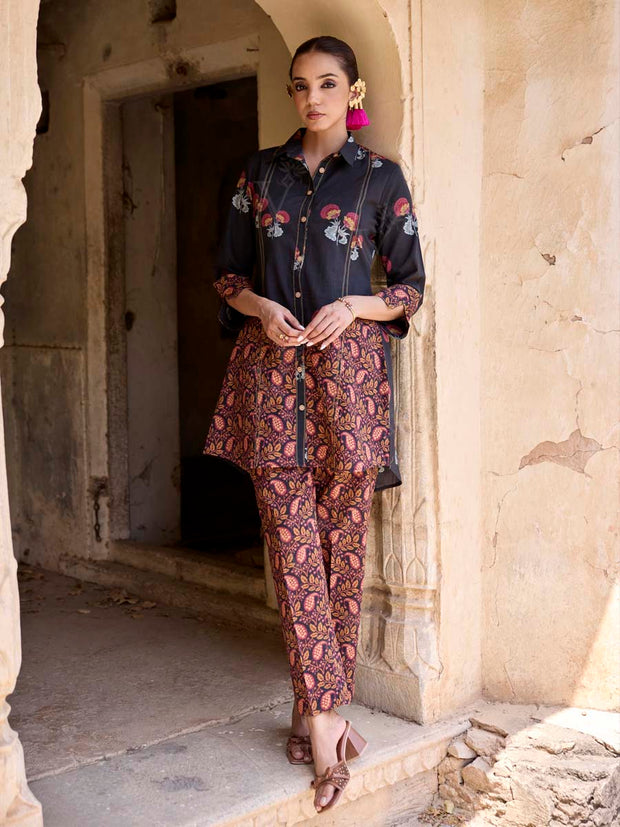 Black Cotton Printed Co Ord Set