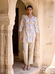 White Floral Printed Cotton Co Ord Set