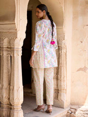 White Floral Printed Cotton Co Ord Set