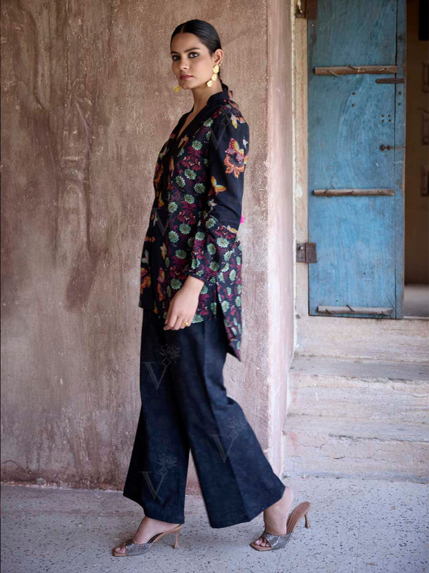 Black Cotton Printed Co Ord Set