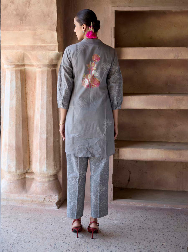 Fuscous Grey Cotton Printed Co Ord Set