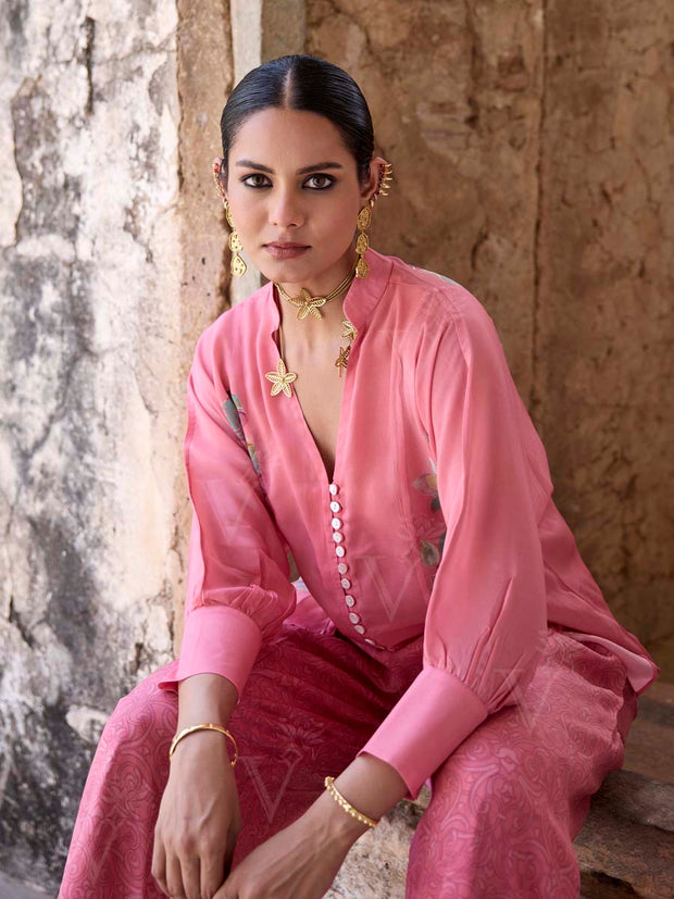 Pink Crepe Printed Co Ord Set