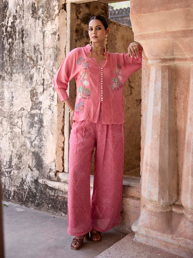 Pink Crepe Printed Co Ord Set