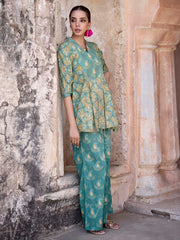 Green Cotton Printed Co Ord Set