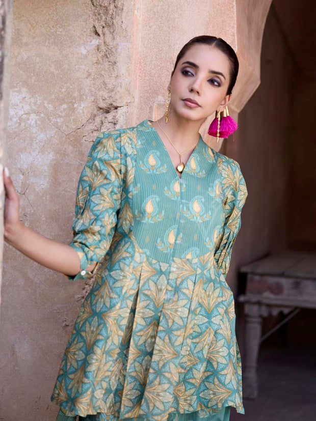 Green Cotton Printed Co Ord Set