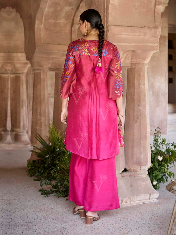 Pink Vasansi Silk Printed Embroidered Kurta and Pant Set