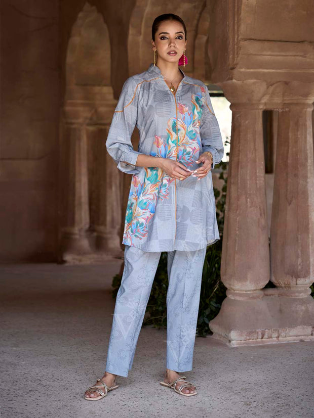 Grey Cotton Printed Co Ord Set