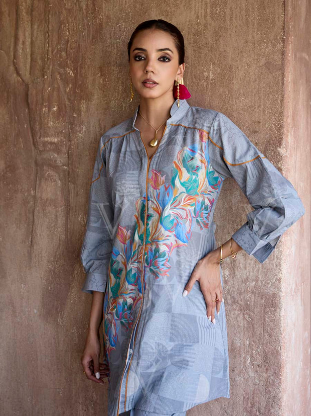 Grey Cotton Printed Co Ord Set