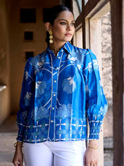 Blue Silk Printed Shirt