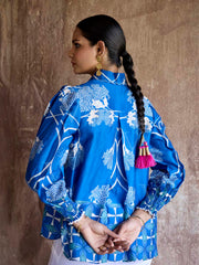 Blue Silk Printed Shirt