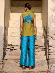 Green and Blue Silk Printed Co Ord Set