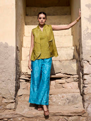 Green and Blue Silk Printed Co Ord Set