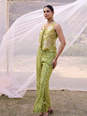 Lime Green Printed Silk Co Ord Set